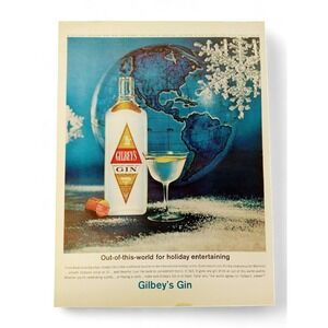 1963 Gilbeys Gin Out of this‎ World Holiday Vtg PRINT AD Original MCM Ephemera